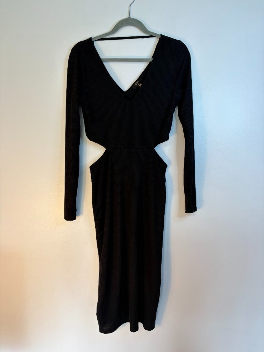 AFRM Black Ribbed Longsleeve Bodycon Dress